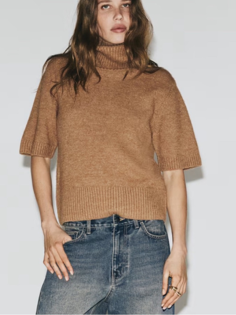 H & M Turtleneck Short-Sleeve Sweater in Camel! Absolutely adorable! L